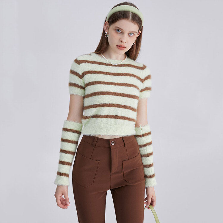 Cute Everyday Outfits, Outfit Inspo Casual Fuzzy Striped Top + Gloves Set Cute Everyday Outfits, Outfit Inspo Casual Fuzzy Striped Top + Gloves Set
