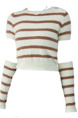 Cute Everyday Outfits, Outfit Inspo Casual Fuzzy Striped Top + Gloves Set