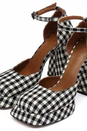 Cute Everyday Outfits, Outfit Inspo Casual Gingham Mary Jane Platform Heels