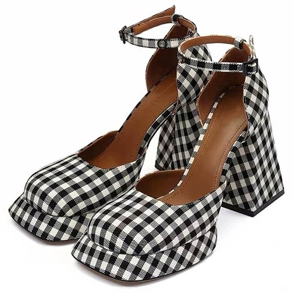 Cute Everyday Outfits, Outfit Inspo Casual Gingham Mary Jane Platform Heels