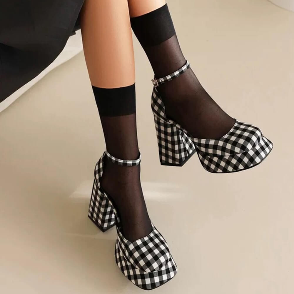 Cute Everyday Outfits, Outfit Inspo Casual Gingham Mary Jane Platform Heels Cute Everyday Outfits, Outfit Inspo Casual Gingham Mary Jane Platform Heels