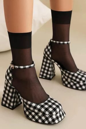 Cute Everyday Outfits, Outfit Inspo Casual Gingham Mary Jane Platform Heels