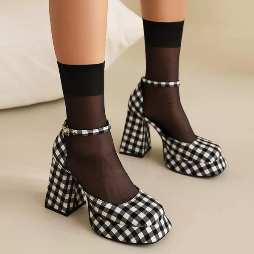 Cute Everyday Outfits, Outfit Inspo Casual Gingham Mary Jane Platform Heels Cute Everyday Outfits, Outfit Inspo Casual Gingham Mary Jane Platform Heels