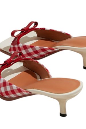 Cute Everyday Outfits, Outfit Inspo Casual Gingham Picnic Bow Heeled Mules