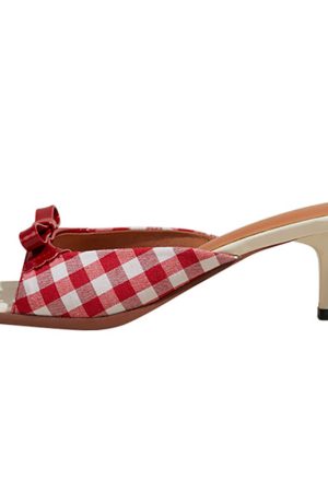 Cute Everyday Outfits, Outfit Inspo Casual Gingham Picnic Bow Heeled Mules