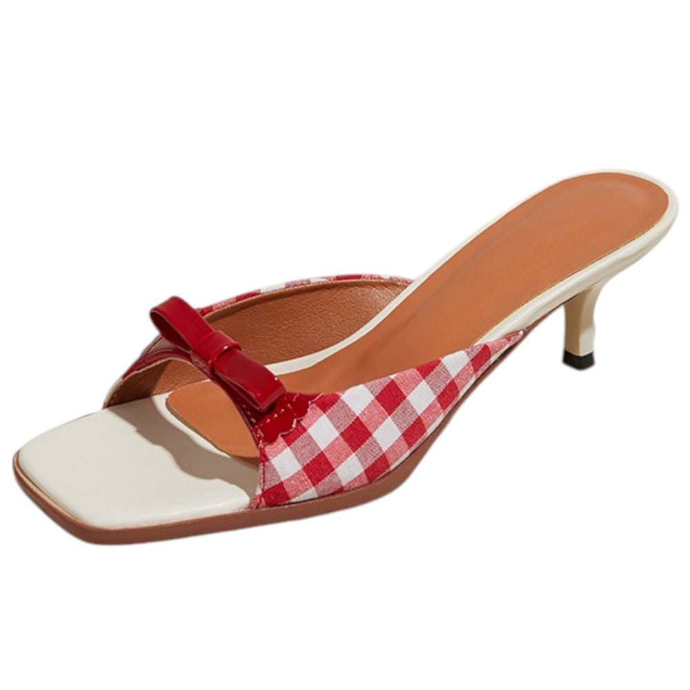 Cute Everyday Outfits, Outfit Inspo Casual Gingham Picnic Bow Heeled Mules