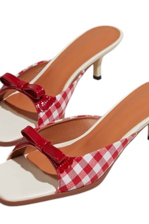 Cute Everyday Outfits, Outfit Inspo Casual Gingham Picnic Bow Heeled Mules