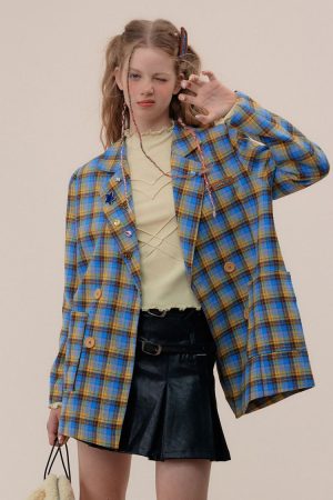Cute Everyday Outfits, Outfit Inspo Casual Good Manners Oversized Plaid Blazer