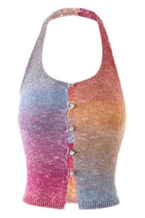 Cute Everyday Outfits, Outfit Inspo Casual Gradient Rainbow Knit Halter Top