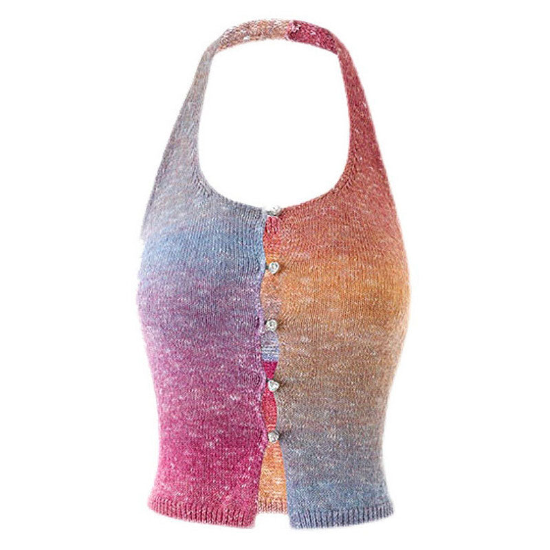 Cute Everyday Outfits, Outfit Inspo Casual Gradient Rainbow Knit Halter Top