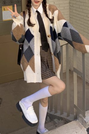 Cute Everyday Outfits, Outfit Inspo Casual Grandma Aesthetic Argyle Cardigan
