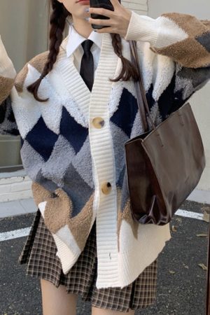 Cute Everyday Outfits, Outfit Inspo Casual Grandma Aesthetic Argyle Cardigan