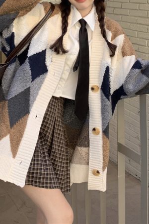 Cute Everyday Outfits, Outfit Inspo Casual Grandma Aesthetic Argyle Cardigan