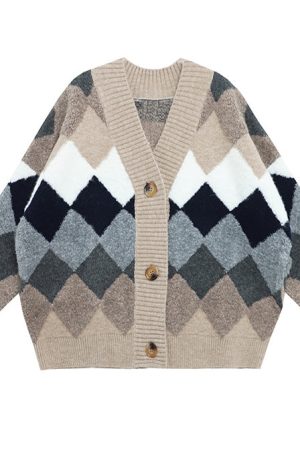 Cute Everyday Outfits, Outfit Inspo Casual Grandma Aesthetic Argyle Cardigan