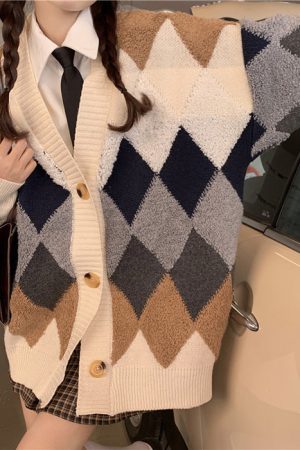 Cute Everyday Outfits, Outfit Inspo Casual Grandma Aesthetic Argyle Cardigan