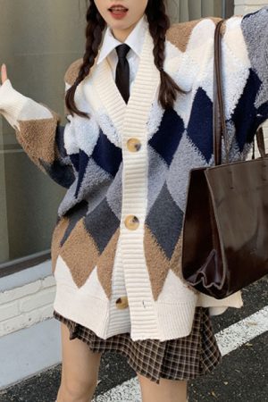 Cute Everyday Outfits, Outfit Inspo Casual Grandma Aesthetic Argyle Cardigan