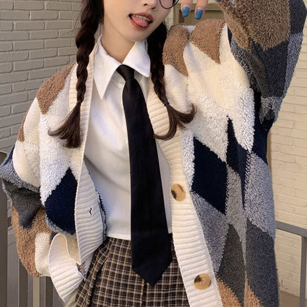 Cute Everyday Outfits, Outfit Inspo Casual Grandma Aesthetic Argyle Cardigan