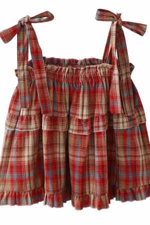 Cute Everyday Outfits, Outfit Inspo Casual Grandma Aesthetic Plaid Bow-Tie Top