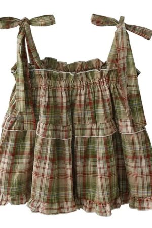 Cute Everyday Outfits, Outfit Inspo Casual Grandma Aesthetic Plaid Bow-Tie Top