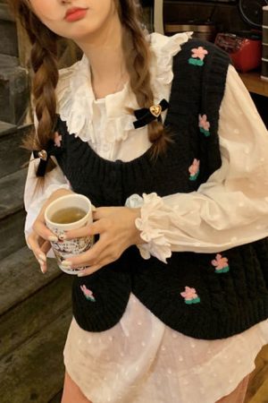 Cute Everyday Outfits, Outfit Inspo Casual Grandmacore Knit Vest