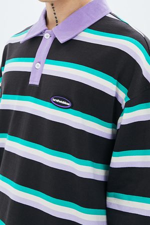 Cute Everyday Outfits, Outfit Inspo Casual Grape & Mint Stripe Rugby Polo Shirt