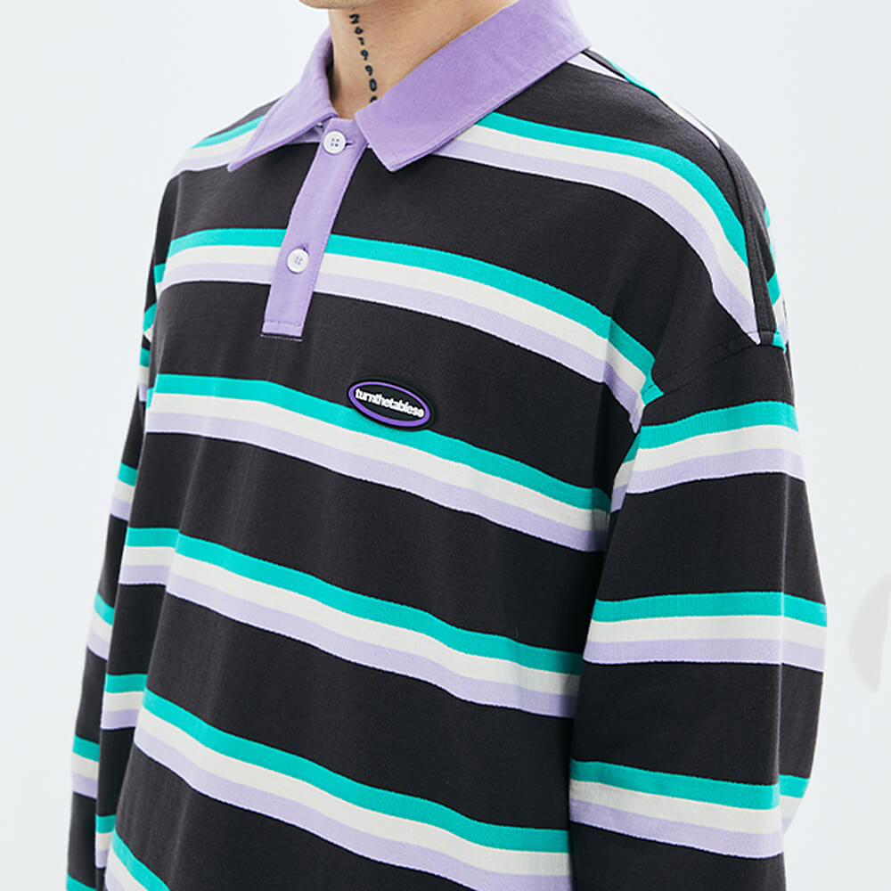 Cute Everyday Outfits, Outfit Inspo Casual Grape & Mint Stripe Rugby Polo Shirt Cute Everyday Outfits, Outfit Inspo Casual Grape & Mint Stripe Rugby Polo Shirt
