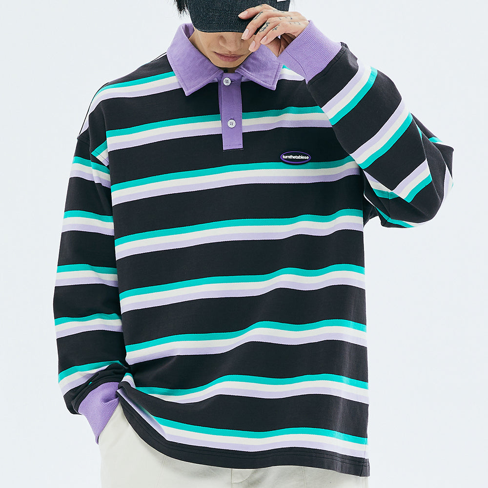 Cute Everyday Outfits, Outfit Inspo Casual Grape & Mint Stripe Rugby Polo Shirt Cute Everyday Outfits, Outfit Inspo Casual Grape & Mint Stripe Rugby Polo Shirt