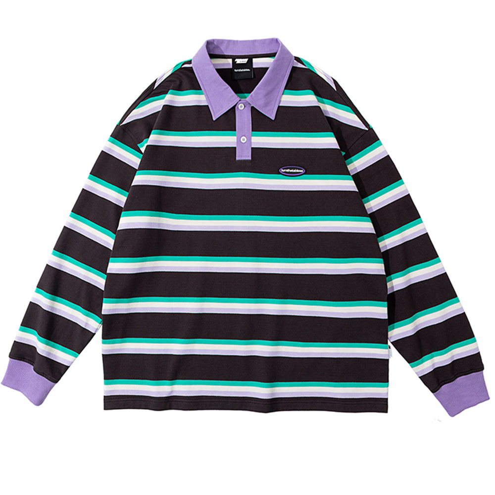 Cute Everyday Outfits, Outfit Inspo Casual Grape & Mint Stripe Rugby Polo Shirt