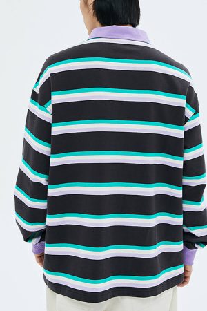 Cute Everyday Outfits, Outfit Inspo Casual Grape & Mint Stripe Rugby Polo Shirt