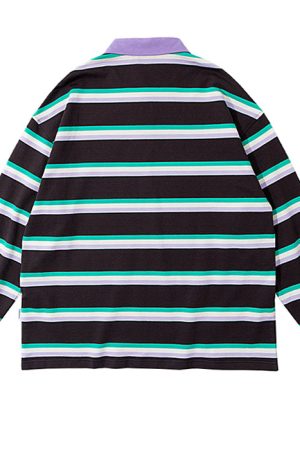 Cute Everyday Outfits, Outfit Inspo Casual Grape & Mint Stripe Rugby Polo Shirt