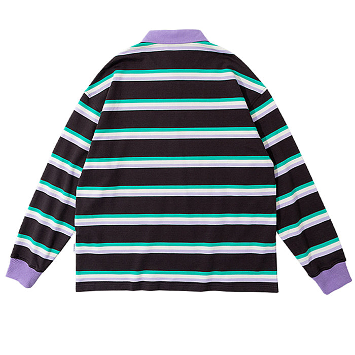 Cute Everyday Outfits, Outfit Inspo Casual Grape & Mint Stripe Rugby Polo Shirt Cute Everyday Outfits, Outfit Inspo Casual Grape & Mint Stripe Rugby Polo Shirt