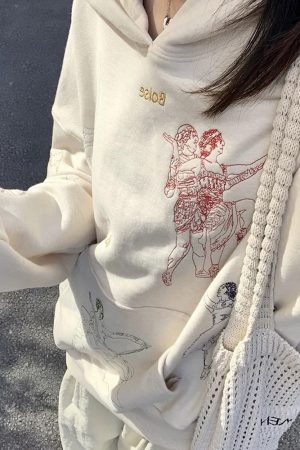 Cute Everyday Outfits, Outfit Inspo Casual Greek-Roman Art Embroidery Aesthetic Hoodie