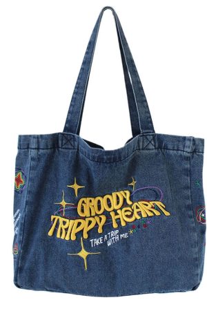 Cute Everyday Outfits, Outfit Inspo Casual Groovy Trippy Heart Blue Denim Bag