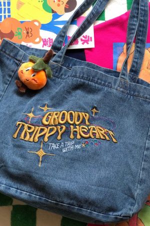 Cute Everyday Outfits, Outfit Inspo Casual Groovy Trippy Heart Blue Denim Bag