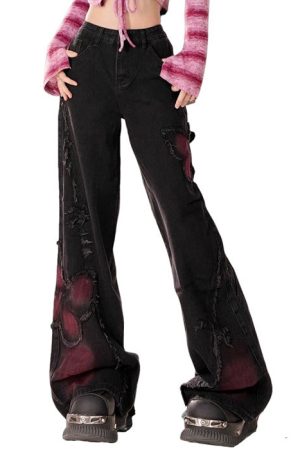 Cute Everyday Outfits, Outfit Inspo Casual Grunge Aesthetic Black & Red Butterfly Jeans