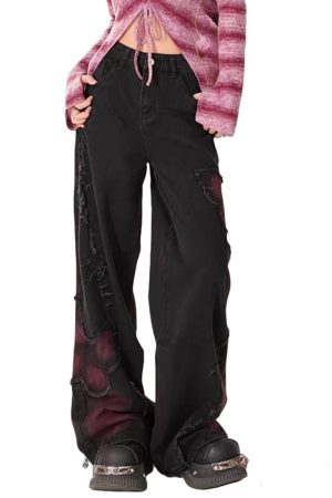 Cute Everyday Outfits, Outfit Inspo Casual Grunge Aesthetic Black & Red Butterfly Jeans