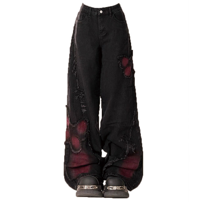 Cute Everyday Outfits, Outfit Inspo Casual Grunge Aesthetic Black & Red Butterfly Jeans