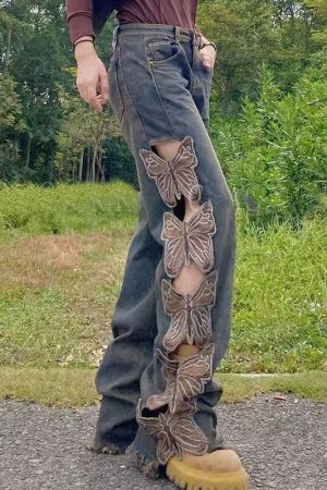 Cute Everyday Outfits, Outfit Inspo Casual Grunge Aesthetic Butterfly Cut Out Jeans
