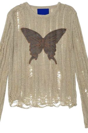 Cute Everyday Outfits, Outfit Inspo Casual Grunge Aesthetic Butterfly Knit Top