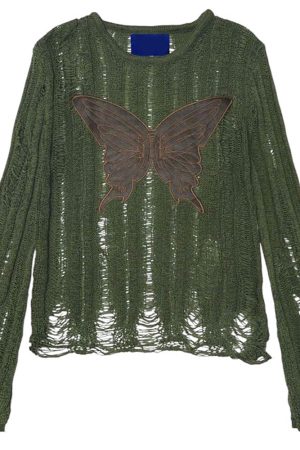 Cute Everyday Outfits, Outfit Inspo Casual Grunge Aesthetic Butterfly Knit Top