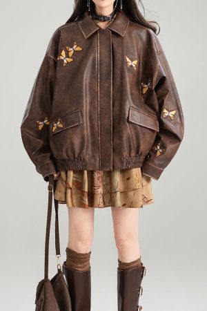 Cute Everyday Outfits, Outfit Inspo Casual Grunge Aesthetic Butterfly Leather Jacket