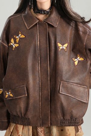 Cute Everyday Outfits, Outfit Inspo Casual Grunge Aesthetic Butterfly Leather Jacket