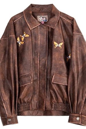 Cute Everyday Outfits, Outfit Inspo Casual Grunge Aesthetic Butterfly Leather Jacket