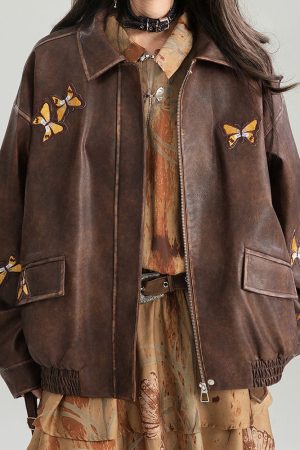 Cute Everyday Outfits, Outfit Inspo Casual Grunge Aesthetic Butterfly Leather Jacket