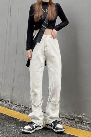 Cute Everyday Outfits, Outfit Inspo Casual Grunge Aesthetic Chain Jeans