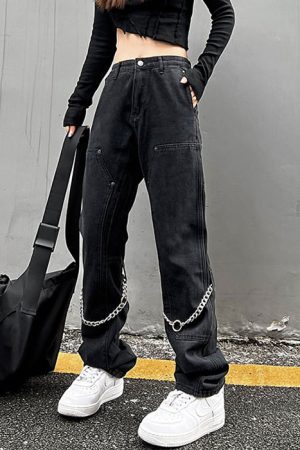 Cute Everyday Outfits, Outfit Inspo Casual Grunge Aesthetic Chain Jeans