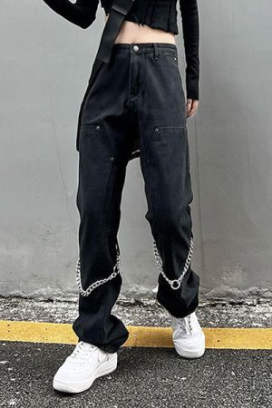 Cute Everyday Outfits, Outfit Inspo Casual Grunge Aesthetic Chain Jeans