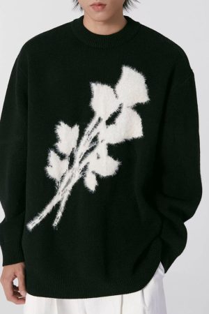 Cute Everyday Outfits, Outfit Inspo Casual Grunge Aesthetic Rose Print Sweater