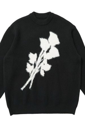 Cute Everyday Outfits, Outfit Inspo Casual Grunge Aesthetic Rose Print Sweater