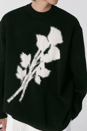 Cute Everyday Outfits, Outfit Inspo Casual Grunge Aesthetic Rose Print Sweater